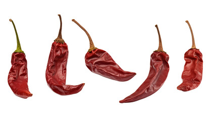 Wall Mural - dry red hot chili peppers isolated on transparent background cutout