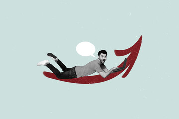 Poster - Collage image artwork placard of cheerful happy funny guy chatting online isolated on creative drawing background