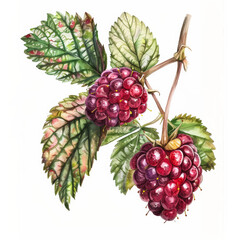 Wall Mural - Delicate watercolor illustration of a ripe dewberry, isolated on a white background 