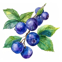 Wall Mural - Hand-painted watercolor illustration of a vibrant garden huckleberry, isolated on a white background 