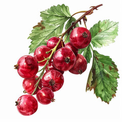 Canvas Print - Handcrafted watercolor illustration of a plump red currant, isolated on a white background 