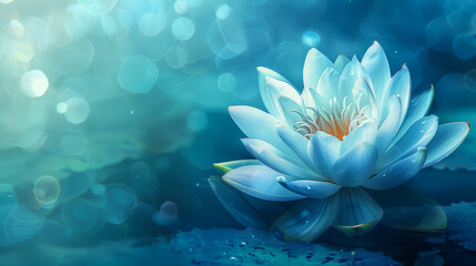 Canvas Print - Illustration of abstract meditation background featuring a harmonious lotus flower and peaceful blue hues 