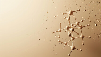 A hexagonal molecule with dots forming a zigzag pattern, on a light brown background.