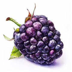 Poster - Watercolor depiction of a juicy blackberry with lifelike texture, isolated on a white background 