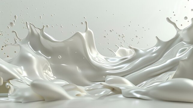 The dynamic dance of milk splashing and yogurt pouring, expertly crafted in a 3D illustration that brings every droplet and swirl to life, complete with precise clipping paths for seamless integration