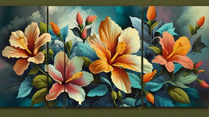 Flower hibiscus Design Wall Panels Wall Art Decora