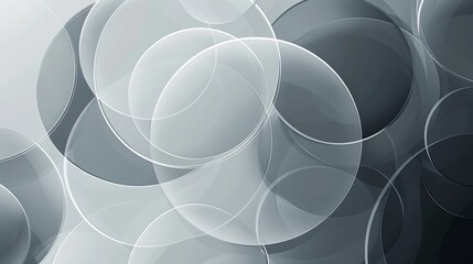 Poster - A minimalist abstract background with overlapping transparent circles in various sizes and shades of grey. The clean and elegant design conveys sophistication and simplicity
