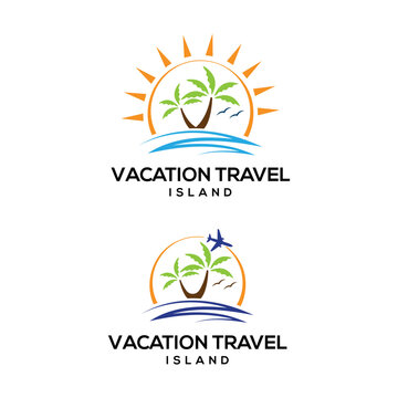Vacation travel island Logo design creative modern minimal concept