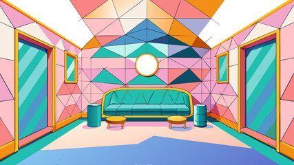 Wall Mural - Vibrant Geometric Pattern Lounge Interior with Modern Furniture