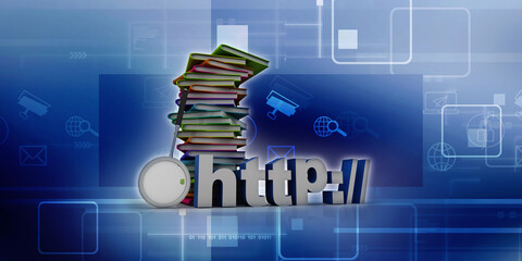Poster - 3d rendering students education book with http near lens