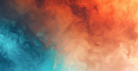 Poster - Colorful smoke background, orange and blue color, fluid texture, abstract shapes, digital art style, soft lighting, smoke effect, smoke pattern, high resolution