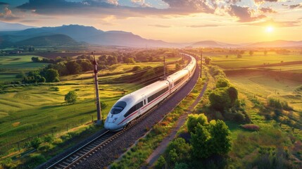Aufkleber - A sleek, modern high-speed train speeding through a picturesque countryside, showcasing advanced technology and efficient transportation