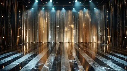 Poster - A large, empty stage with a curtain hanging in the background