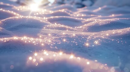 Poster - A snow-covered landscape with beams of sunlight creating sparkling reflections on the snow, evoking a sense of winter wonderland