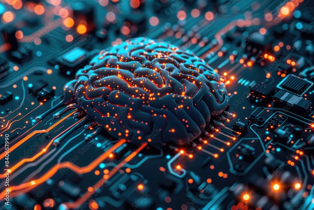 Cognitive computing system processing information, close up, artificial ...