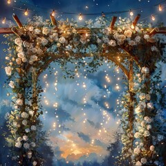Aufkleber - A beautiful archway with white flowers and lights