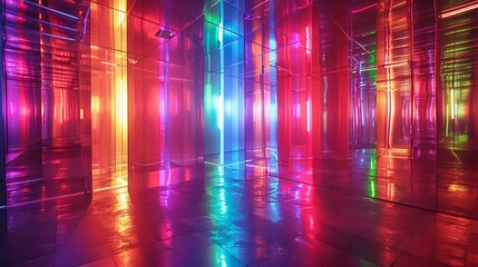 Poster - A colorful room with neon lights and a rainbow effect