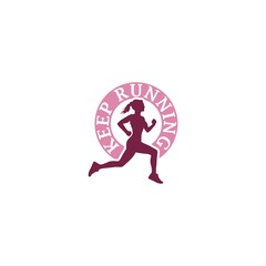 Sticker - Keep Running with Figure of Woman icon isolated on white background