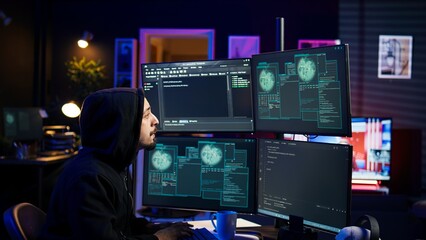 Poster - hacker happy after successfully penetrating firewalls using malware, seeing access granted notificat