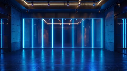 Poster - A large room with blue lights and a dark atmosphere