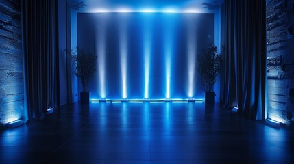 Poster - A large room with blue lights and a blue wall