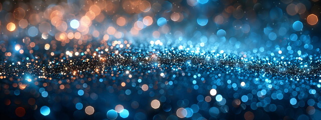 Wall Mural - Abstract background with blue and orange bokeh lights
