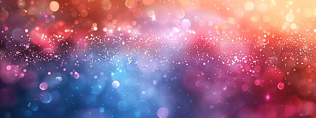 Wall Mural - Abstract image featuring a horizontal blend of pink, blue, and orange glitter bokeh, sparkling and festive background