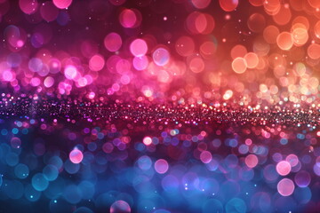 Wall Mural - Abstract vibrant blend of pink, blue, and orange glitter bokeh, sparkling and festive background. The defocused lights and shimmering surface, dreamy and magical atmosphere