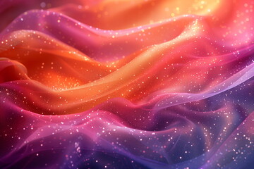Wall Mural - Fabric in hues of orange, pink, and purple with a glittery, sparkling texture