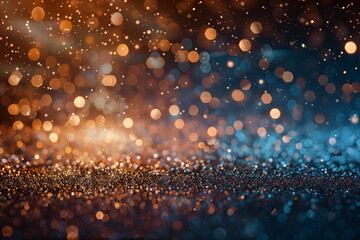 Wall Mural - Abstract orange and blue glitter bokeh background with a blend of warm and cool hues