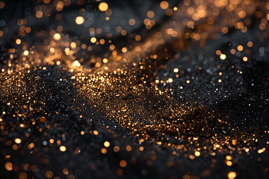 Black and gold glittering abstract background with bokeh lights
