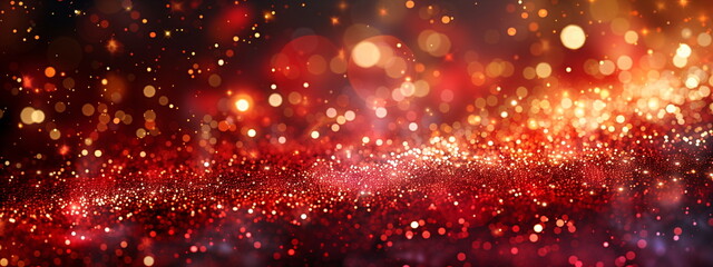 Wall Mural - Vibrant mix of red, orange, and yellow bokeh lights. Sparkling effect, festive and magical atmosphere with a warm and enchanting glow