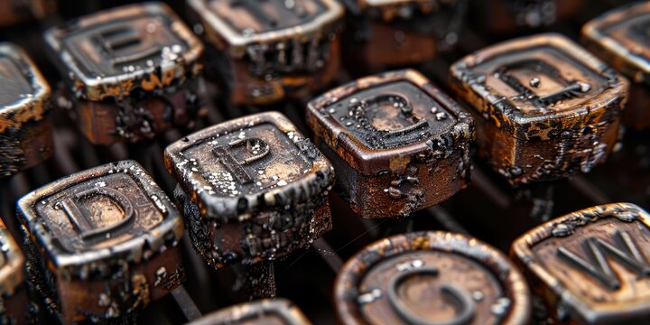 Worn typewriter keys showing the letters D, P, and C