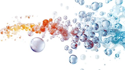 Poster - Abstract image of colorful translucent spheres in motion on a white background, symbolizing fluidity and dynamic movement.