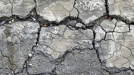 Wall Mural - A section of concrete pavement with raised and jagged edges chipped and uneven from years of wear and tear