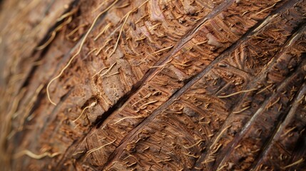 Wall Mural - A closeup of the rugged and rough texture of a coconut shell with sharp edges and a weathered appearance