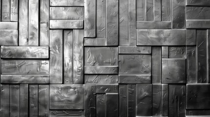 Wall Mural - The final texture image depicts a bold and striking embossed metal surface with a geometric pattern of squares and rectangles. The raised shapes are clean and precise creating a stron