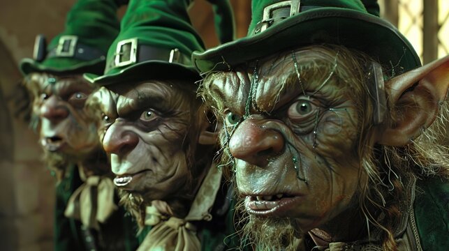 Three goblin-like creatures wearing green hats