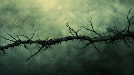 Wall Mural - dark menacing thorns protruding from a twisted branch adding a menacing touch to the otherwise peace