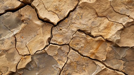 An intricate network of cracks and crevices covers this sandstone giving it a rough and weathered look