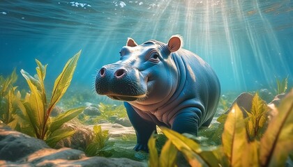 Wall Mural - hippopotamus in water