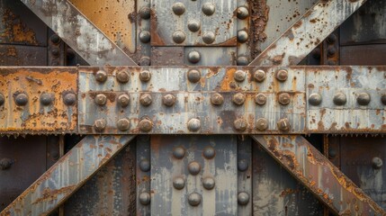 Wall Mural - The texture of the girders is a mix of smooth and rough with areas of the steel still retaining its sleek sharp edges while others are worn down and pitted from years of exposure