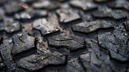 Wall Mural - In the second image a closeup reveals a rugged rubber surface with rough raised patterns that seem to almost mimic the look of tire tread