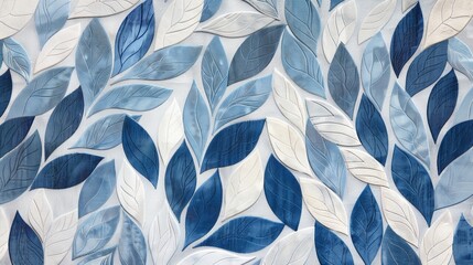 Wall Mural - A textured closeup of an insulation mat with a repeating pattern of stylized leaves in shades of blue and white giving it a natureinspired look