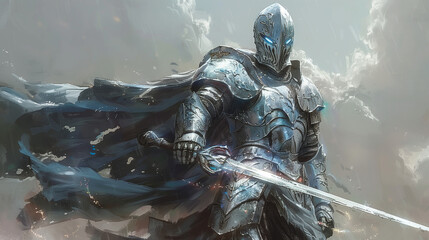 Wall Mural - blue cape knight, Generative AI