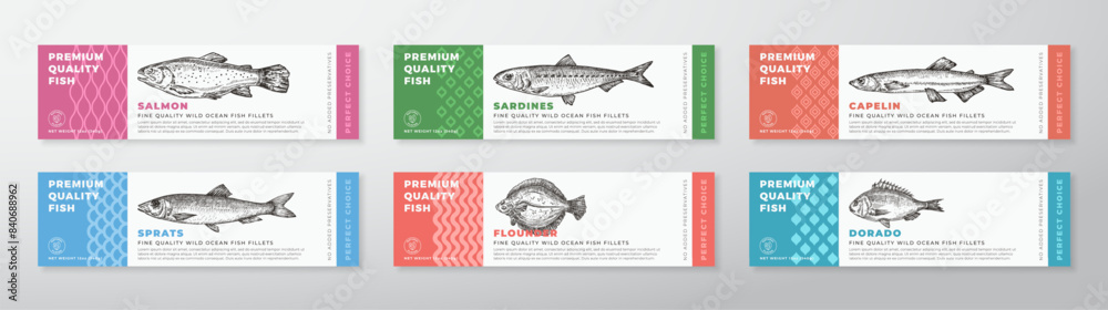 Fish Seafood Vector Packaging Label Design Collection Modern Typography ...