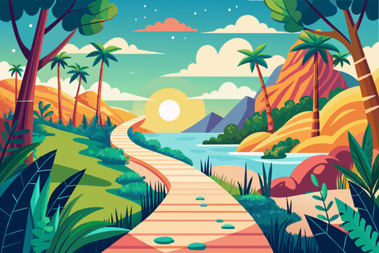 crooked path summer vibe vector background illustration 