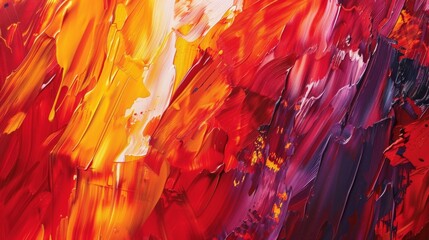 Fototapete - An abstract background of bold, colorful brushstrokes in red, orange, and yellow against a dark backdrop. The energetic and expressive strokes evoke a sense of creativity and passion
