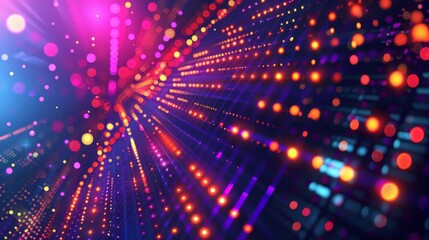 Leinwandbilder - An abstract background with a grid of glowing dots in various colors on a dark background. The dynamic and vibrant design evokes themes of data, technology, and connectivity