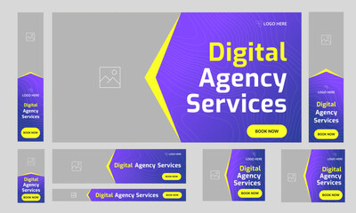 Wall Mural - Digital agency services web bundle banner design for social media post, customizable vector web set banner design.